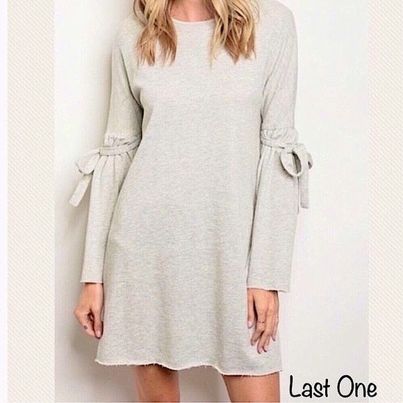 Oatmeal Sweater Dress Ties at the Elbow Sweatshirt Dress - Picture 5 of 5